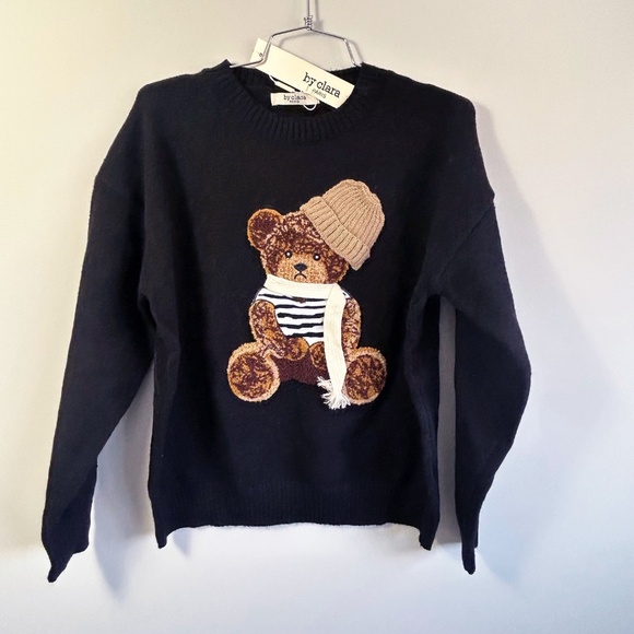 by Clara Paris Sweaters - NWT soft warm  knit pullover  with 3D textured bear wearing a beanie and scarf